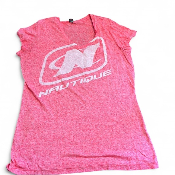 Nautica Pink Graphic V Neck Short Sleeve Tee size XL - Picture 1 of 6